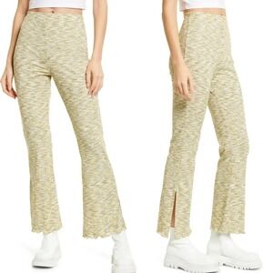Lisa Says Gah Josie Ribbed Space Dye Flare Pants in Honeydew Size S Stretch Slit
